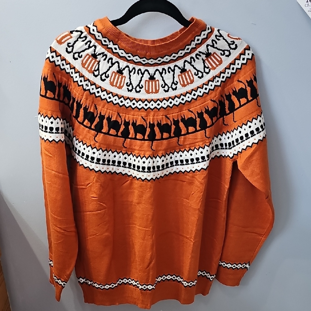 Women's XL Orange Halloween Themed Sweater